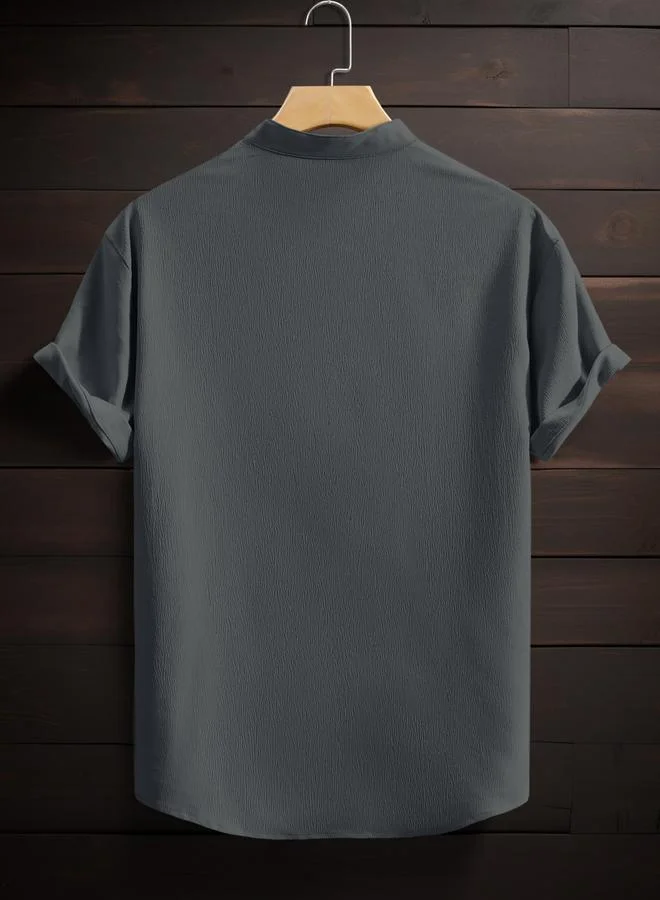 تايك تو قميص بأكمام قصيرة وياقة ماندارين